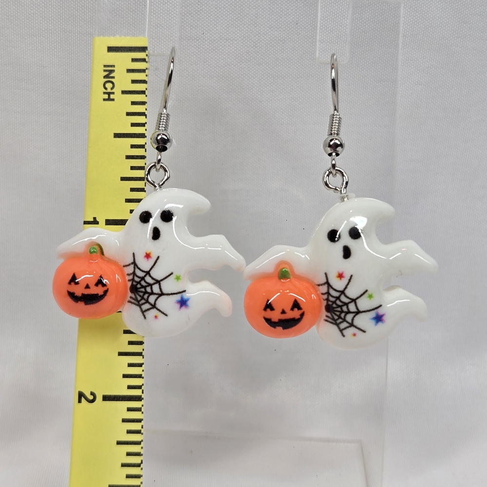 Spooky Ghost Earrings with Pumpkin Charm